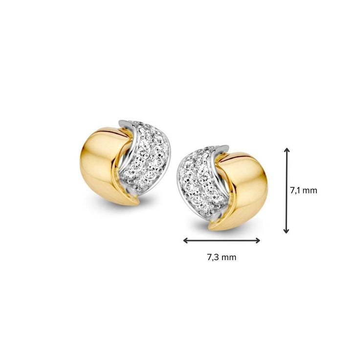 14 Karaat Bicolor Gouden Oorstekers voor Dames – Geel/Wit Gouden Oorstekers met Diamant (0.12 crt)