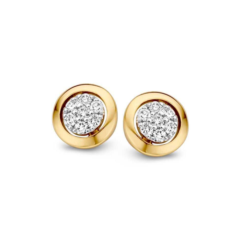 14-karätige bicolor Gold-Ohrstecker mit einem runden, funkelnden Diamant-Cocktail von 0,14 ct