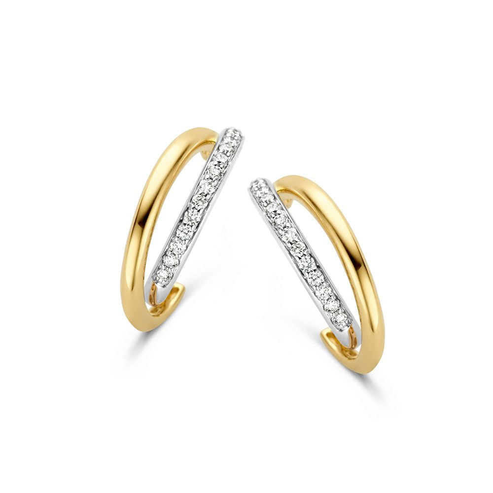 14-karätige bicolor Goldohrringe mit 0,18 ct Brillant und glänzender Oberfläche