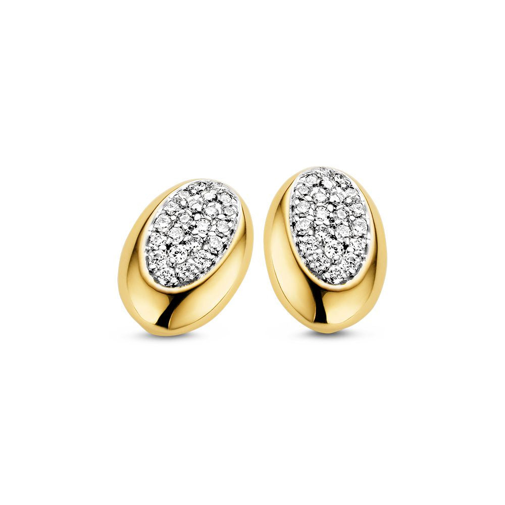 Ohrstecker aus 14 Karat Bicolor-Gold mit ovaler Form und besetzt mit 0,02 ct Diamanten