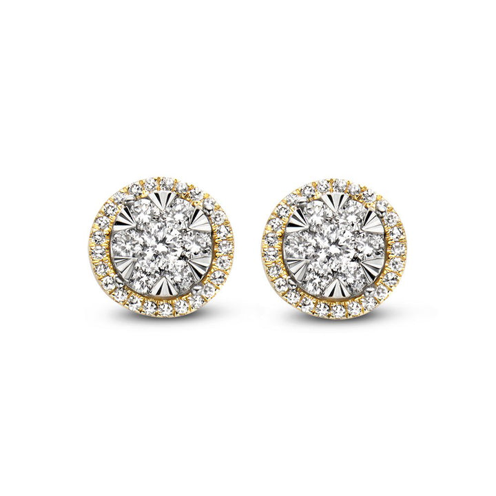 Bicolor Gouden Oorknoppen met 0,44ct Diamant in Entourage Zetting