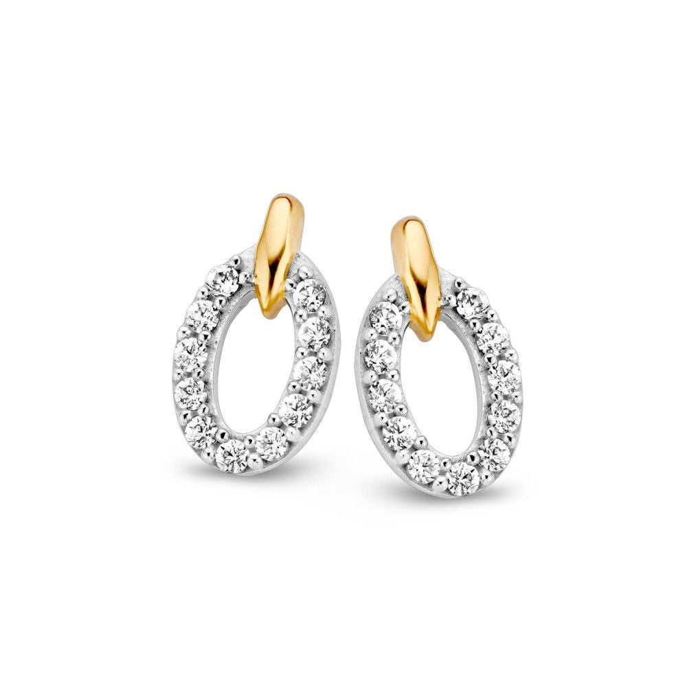 Ohrstecker aus Gelb- und Weißgold mit Zirkonia, ovaler Form und 11,5 mm groß