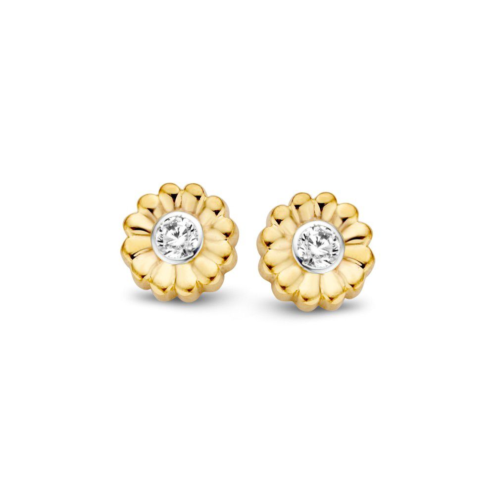 Ohrstecker aus 14-karätigem Gelbgold mit 6 mm Zirkonia in blütenförmigem Design