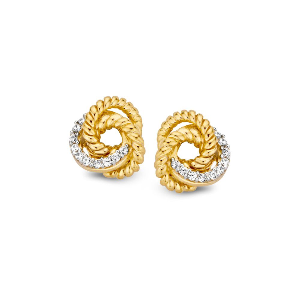 Ohrstecker aus 14 Karat Gelbgold mit Zirkonia, gedrehtes Design und glänzender Oberfläche