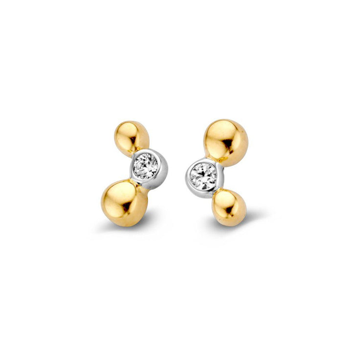 Bicolor Geel/Wit Gouden Oorstekers met Witte Zirkonia 4,5 mm
