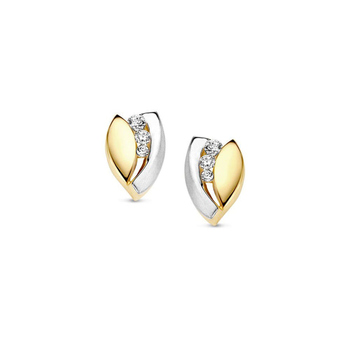 Geel/Wit Gouden Oorstekers met Witte Zirkonia voor Dames