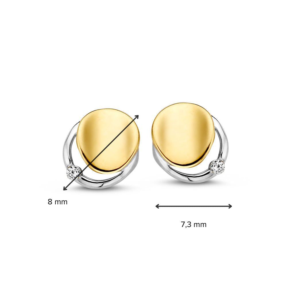 Bicolor 14 Karat Gold Ohrstecker mit weißem Zirkonia – Elegantes 8mm Design