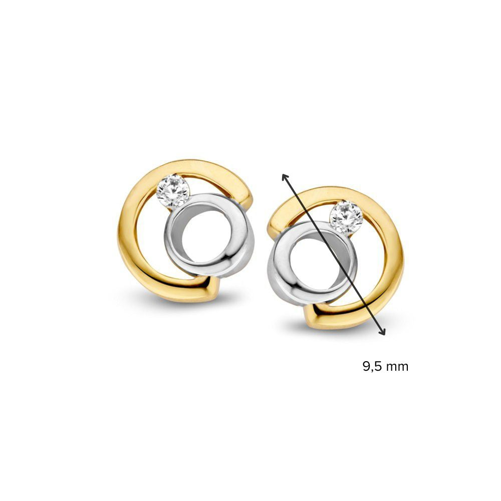 Bicolor-Goldohrstecker mit Zirkonia 9,5 mm – Gelb-/Weißgold
