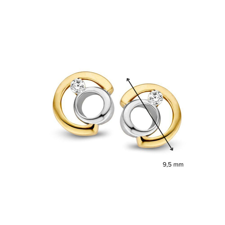 Bicolor Gouden Oorstekers met Zirkonia 9,5 mm - Geel/Wit Goud