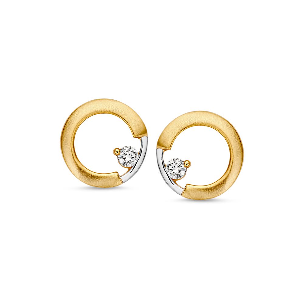Bicolor Ohrstecker aus 14 Karat Weiß- und Gelbgold mit Zirkonia, kreisförmiges Design