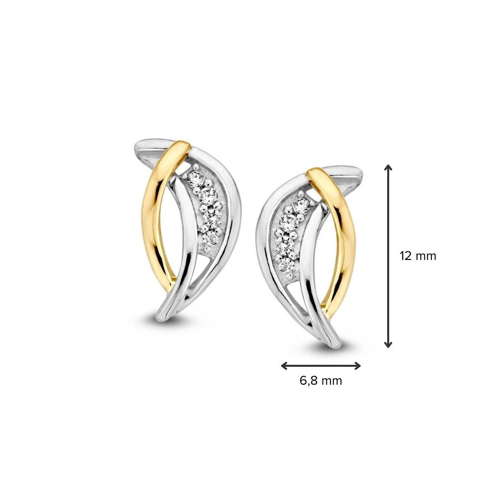 Bicolor-Ohrstecker aus 14 Karat Gold mit weißen Zirkonia – elegante 12-mm-Ohrstecker für Damen