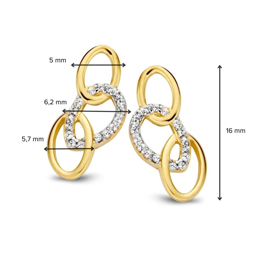 Bicolor-Ohrstecker aus Weiß- und Gelbgold mit Zirkonia – 14 Karat, 16mm