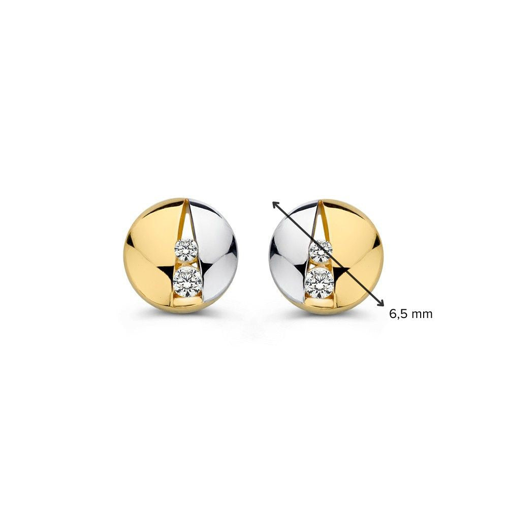 Bicolor Gelb- und Weißgold Ohrstecker mit Zirkonia – 14 Karat