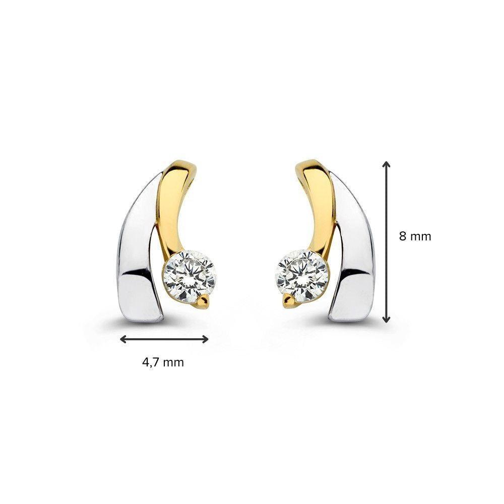 Bicolor Wit- en Geelgouden Oorstekers met Zirkonia – 14 Karaat