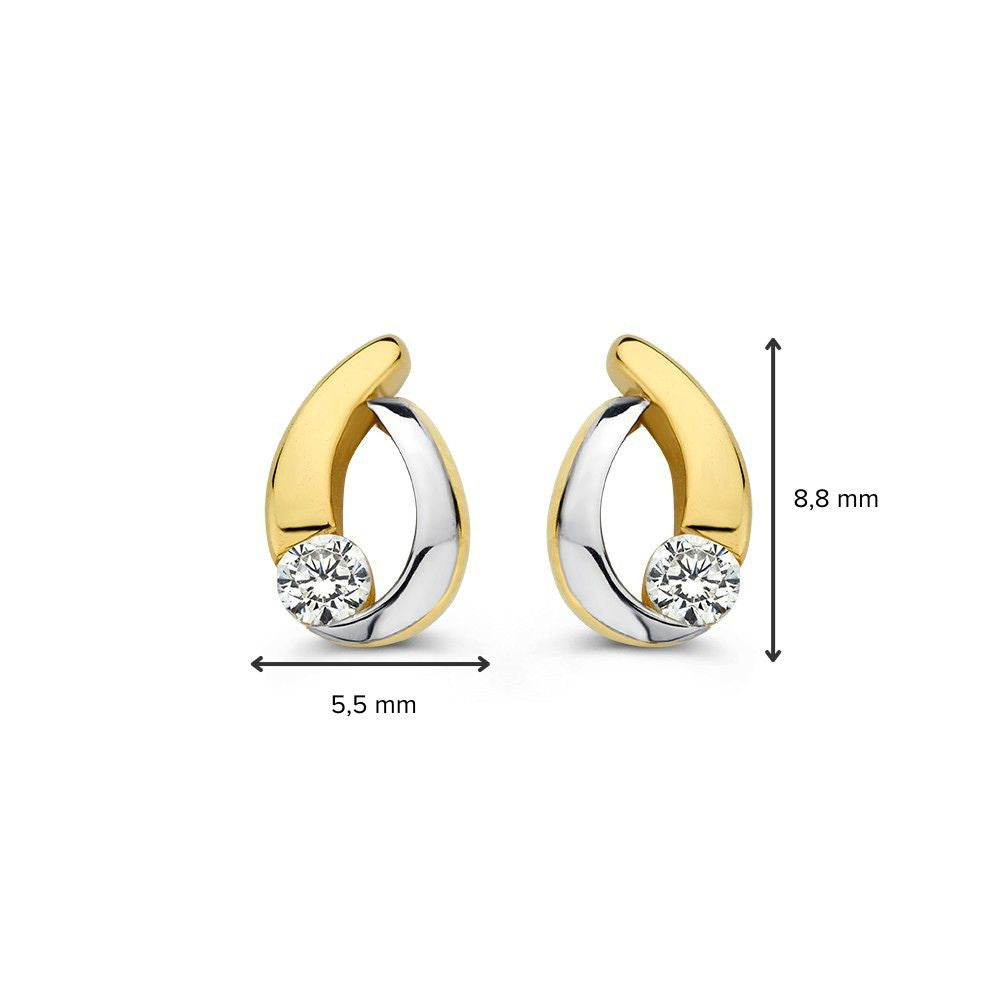 Bicolor Weiß- und Gelbgold Ohrstecker mit Zirkonia – 14 Karat