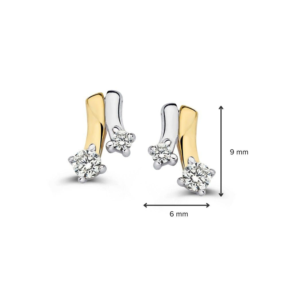 Bicolor-Ohrstecker aus Weiß- und Gelbgold mit Zirkonia - 14K, 8.5mm
