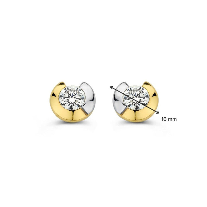 Bicolor Wit- en Geelgouden Oorstekers met Zirkonia - 14K, 6mm