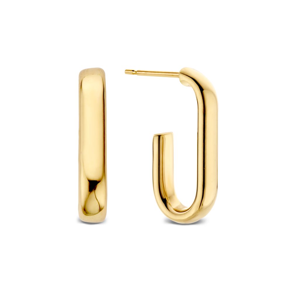 Ohringe aus 14K Gelbgold mit ovalem Design, 21 mm x 4 mm, glänzende Oberfläche