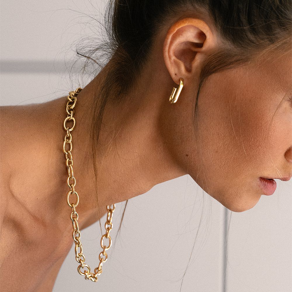 14K Gelbgold-Ohrringe mit ovalem Design 21mm x 4mm