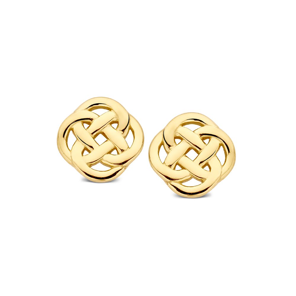 Geelgouden Oorstekers met Verweven Patroon – Elegante Oorbellen voor Dames - Van der Kooij