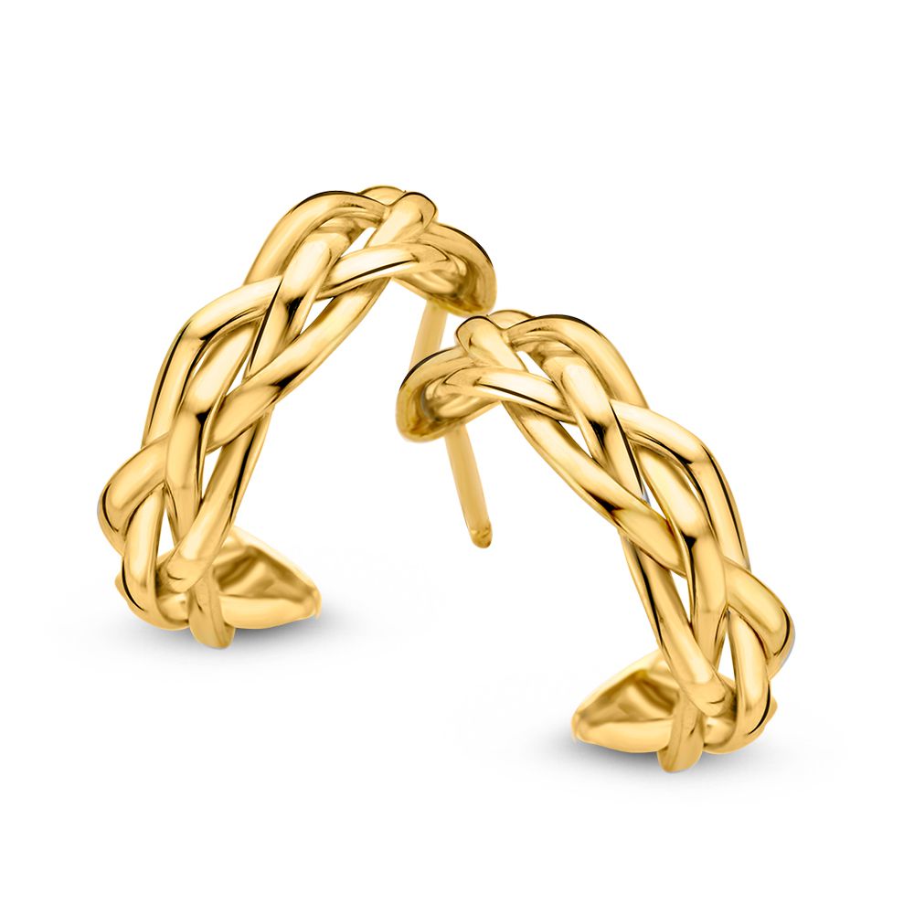 14K gelbgoldene, geflochtene Creolen mit Stecker