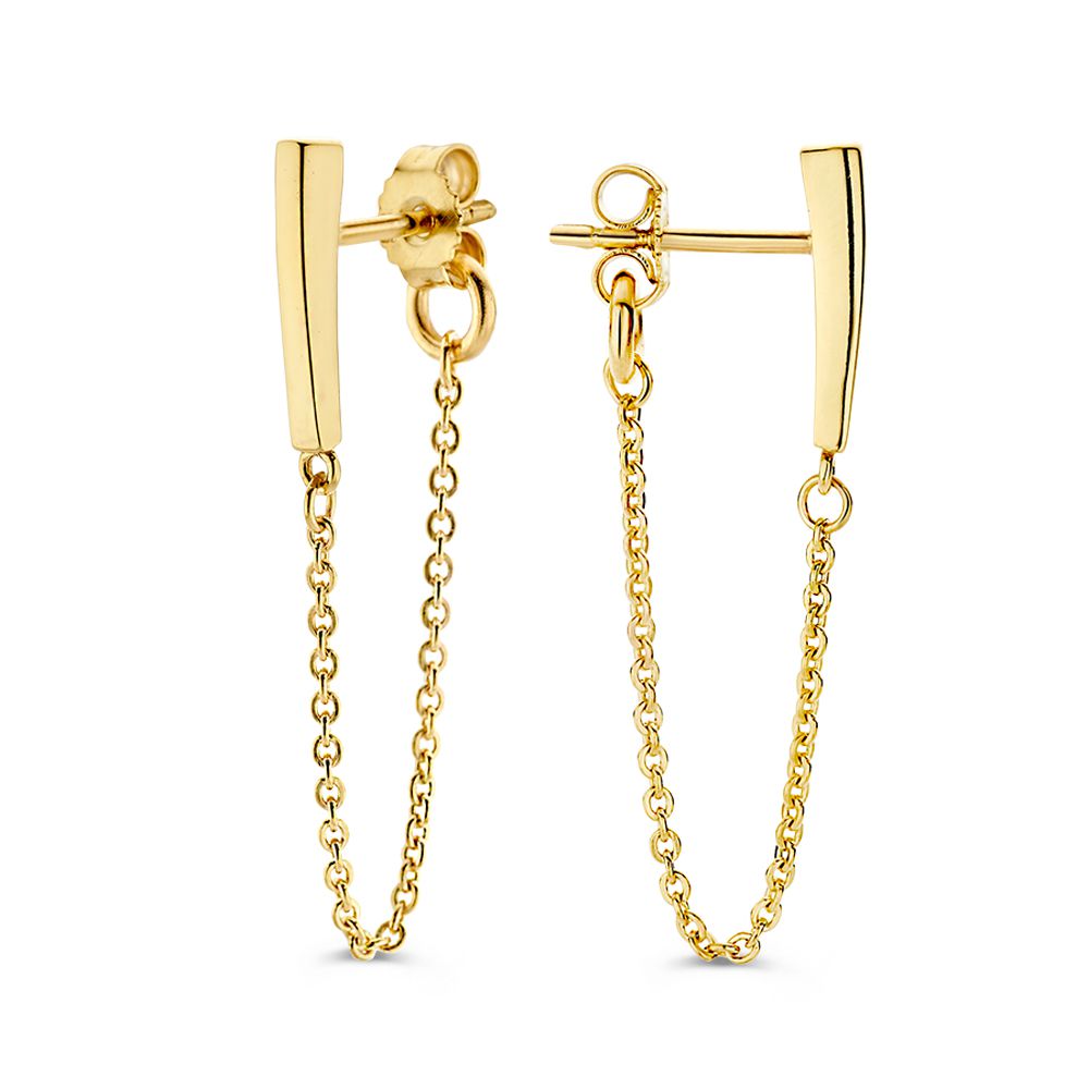 14K Gelbgold Ohrstecker mit Zirkonia und Goldkettchen