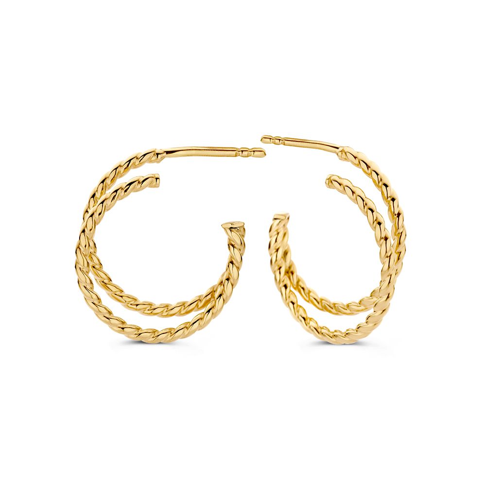 Gelbgoldene Ohrringe mit Doppelband und gedrehter Verarbeitung aus 14 Karat Gold