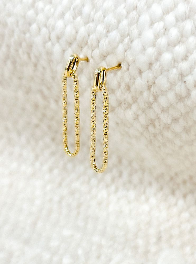 Gelbgold Ohrhänger mit bearbeiteter Büroklammer-Gliederkette aus 14 Karat Gold