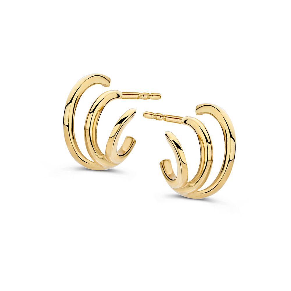 14K gelbgoldene Ohrstecker mit drei Ringen in einem Design