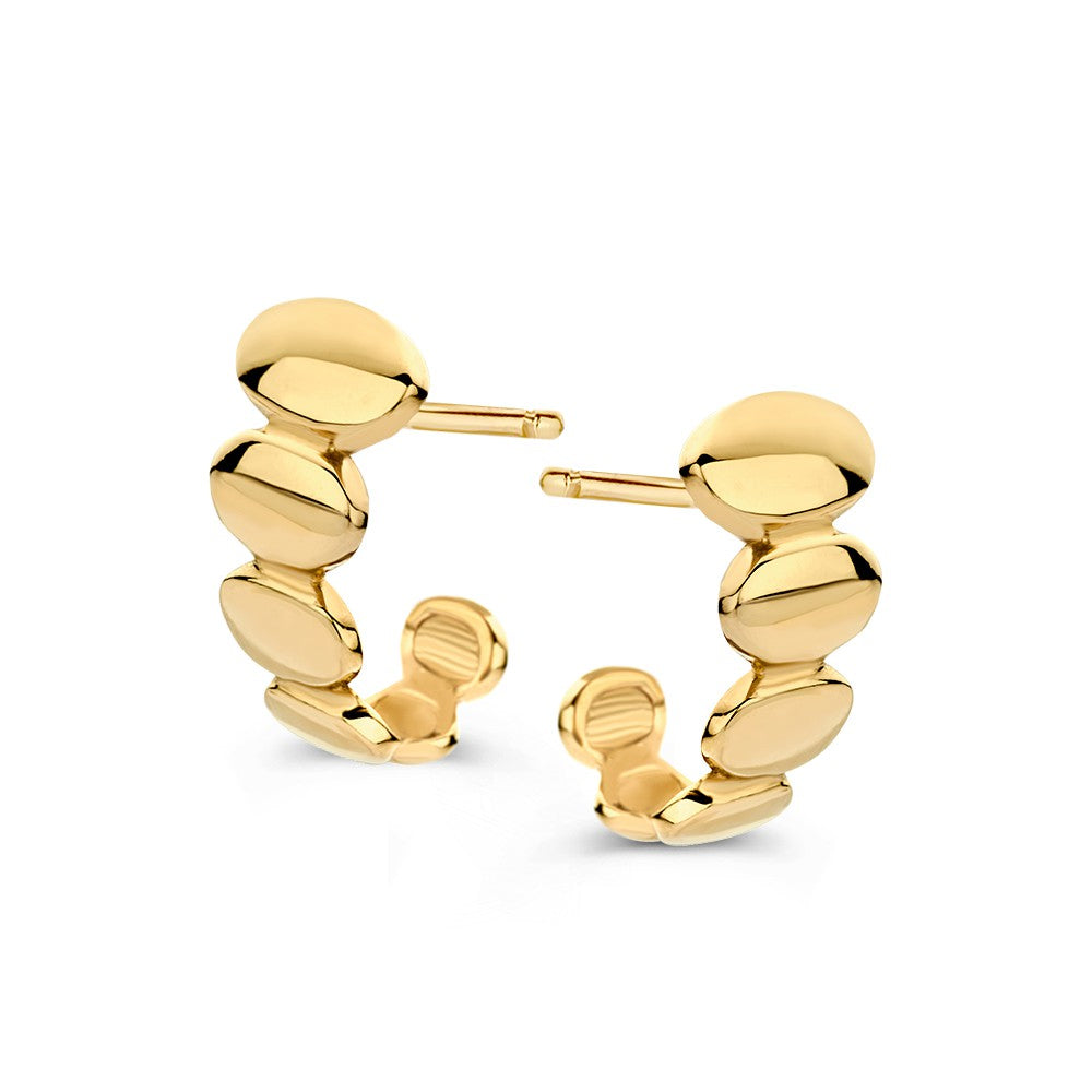 Ohrstecker aus 14-karätigem Gelbgold mit rundem Design und mehreren glänzenden Elementen