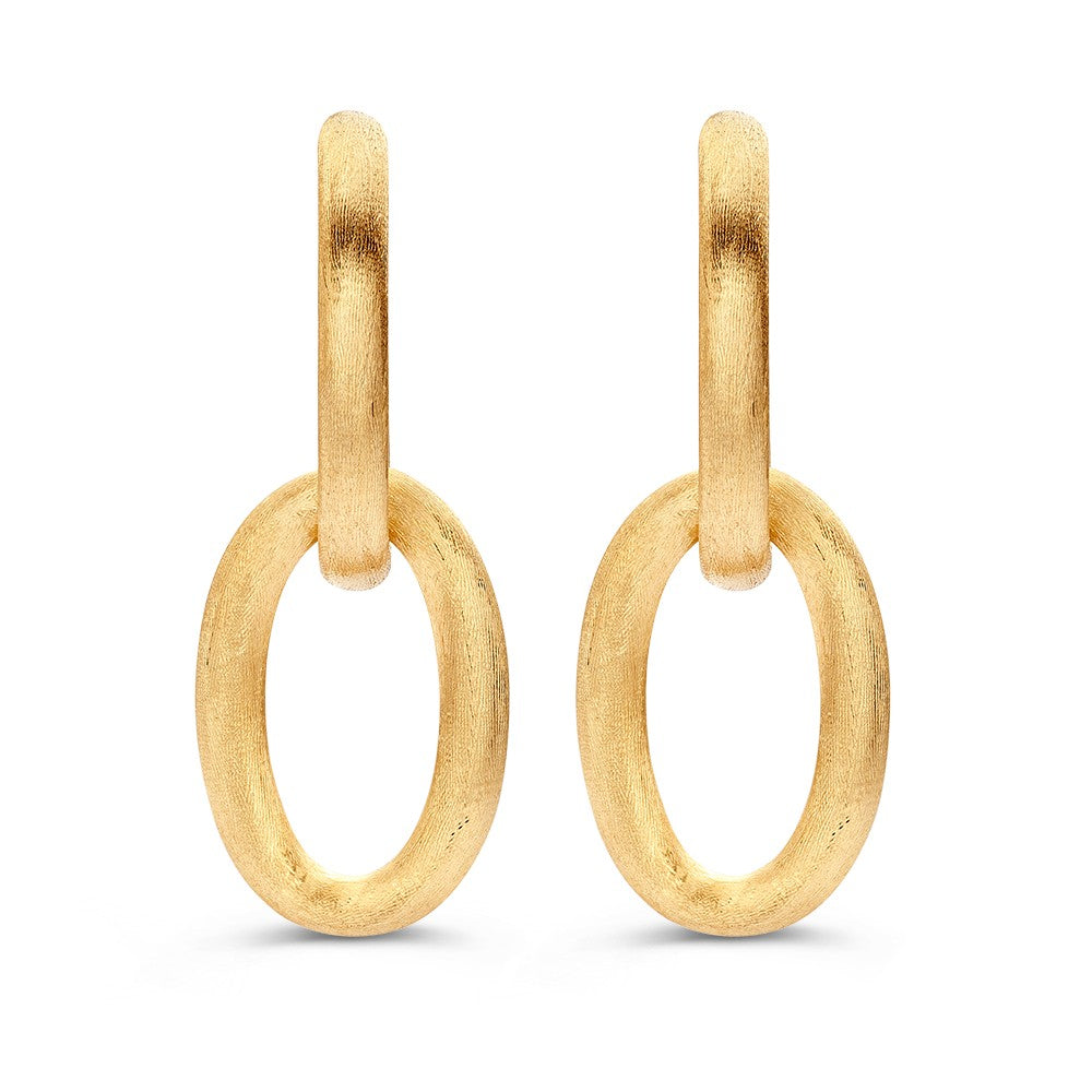 Große gelbgoldene Schakelohrstecker mit matter Oberfläche aus 14 Karat Gold