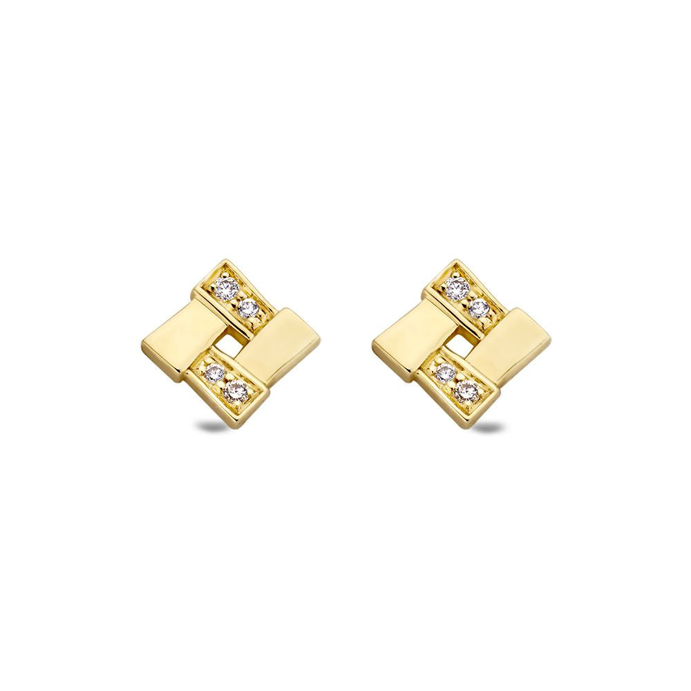 Ohrstecker aus 14-karätigem Gelbgold mit vier kleinen Diamanten in quadratischer Form