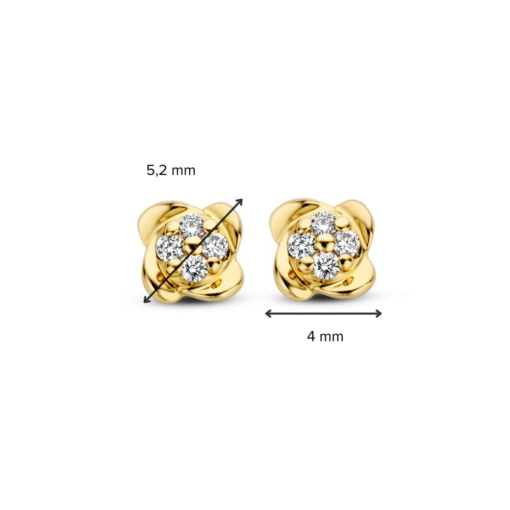 Gelbgoldene Blumen-Ohrstecker mit Diamanten aus 14 Karat Gold