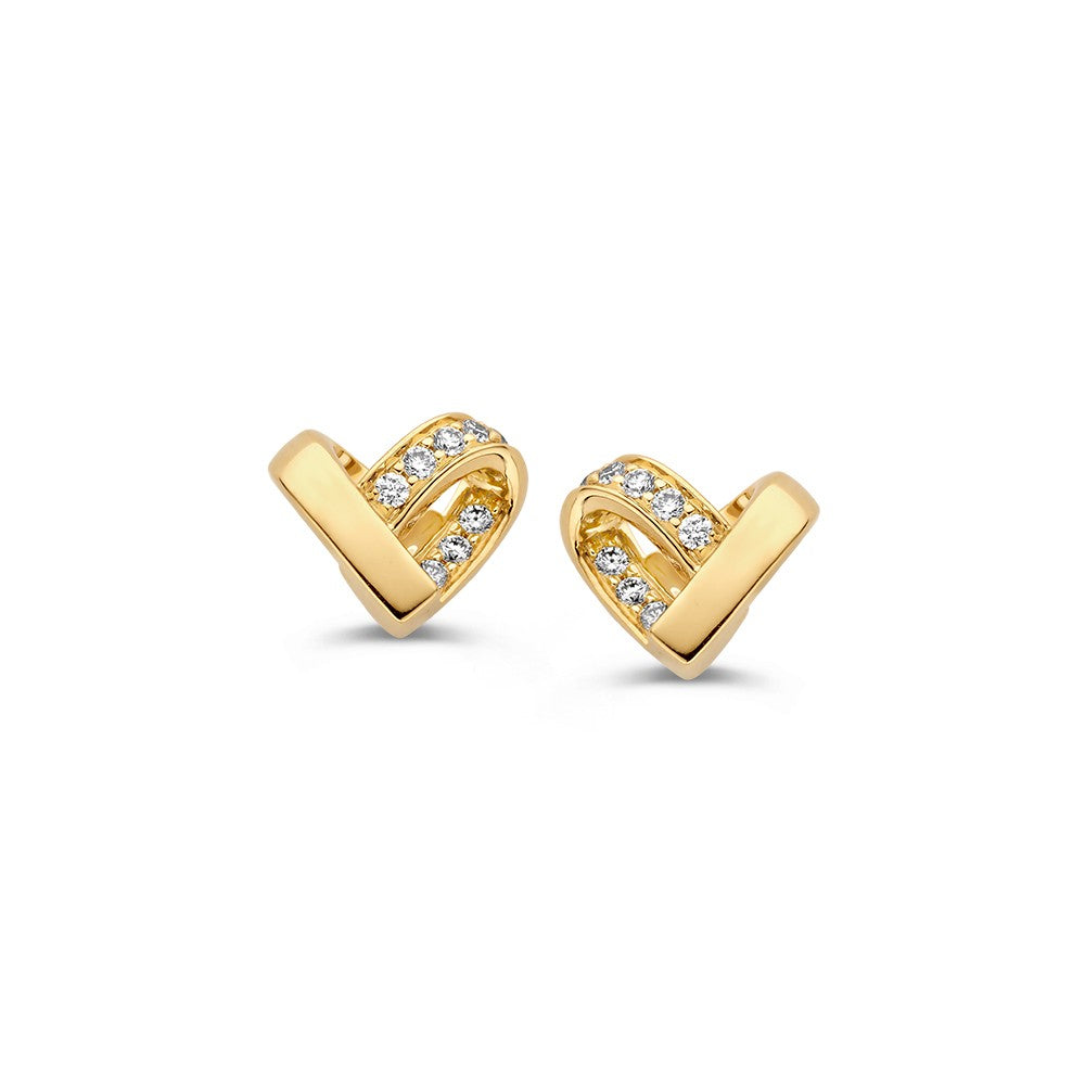 Gelbgoldene Herzohrringe mit Diamanten, 14 Karat, in geschwungener Form