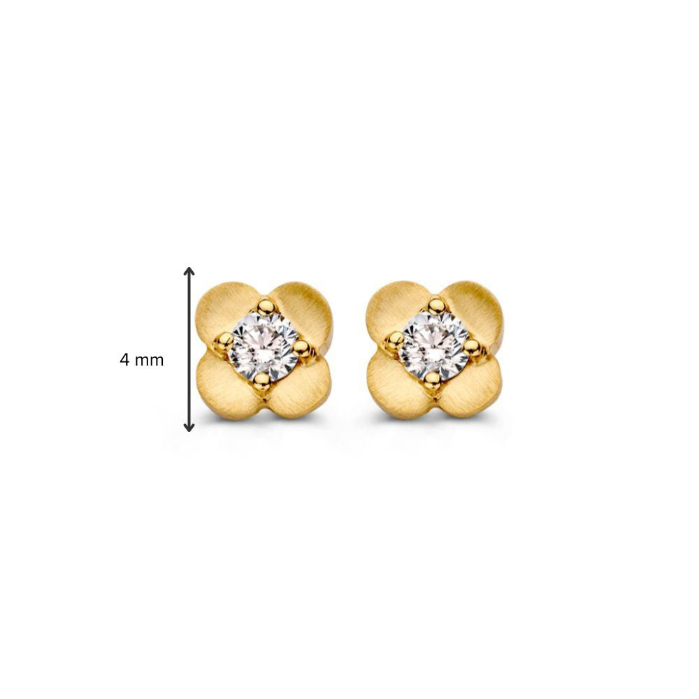 Gelbgoldene blütenförmige Ohrstecker mit Diamant in 14 Karat Gold