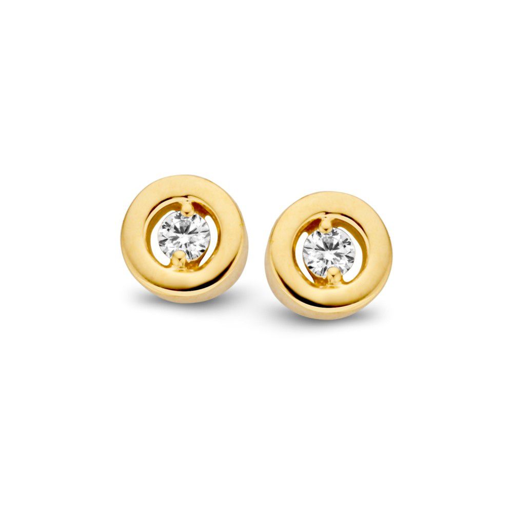Gelbgoldene Ohrstecker mit Brillant in schlichter Zarge aus 14 Karat Gold