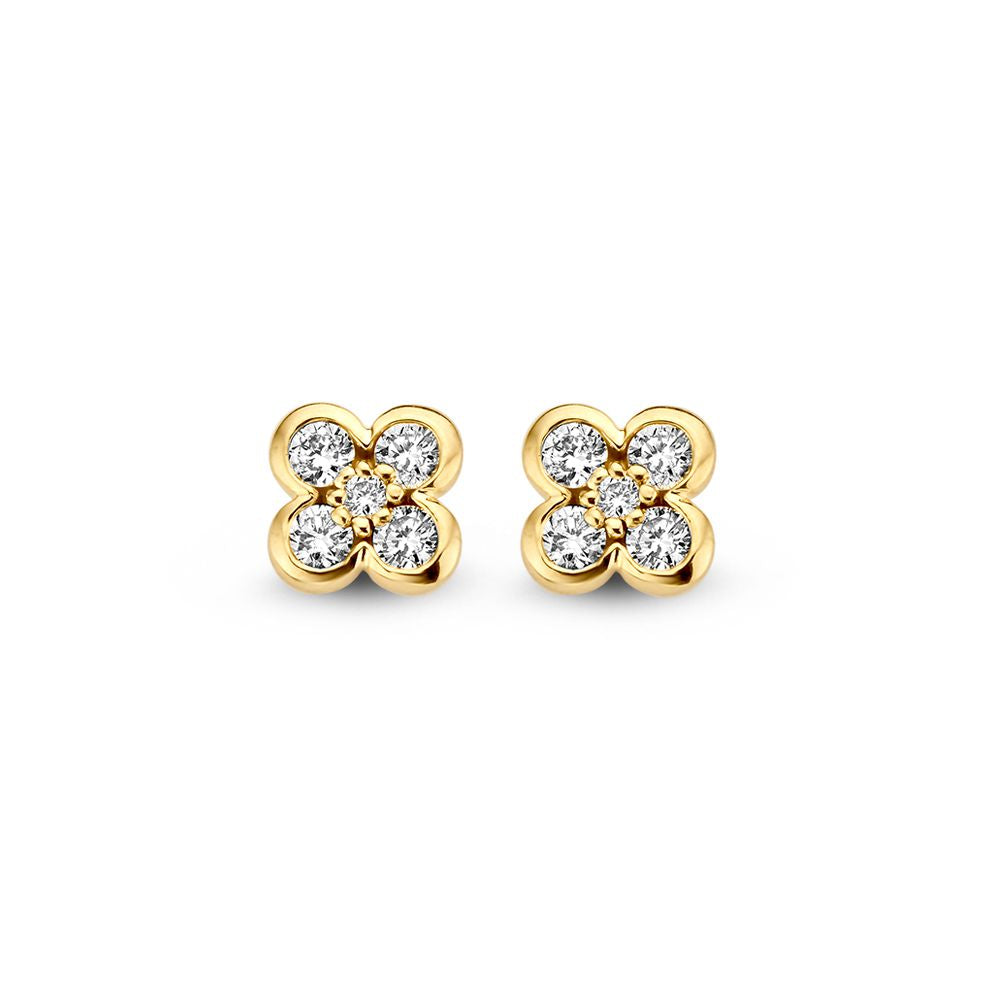Gelbgoldene Ohrstecker mit vier Brillanten von 0,12 ct in Blumenform