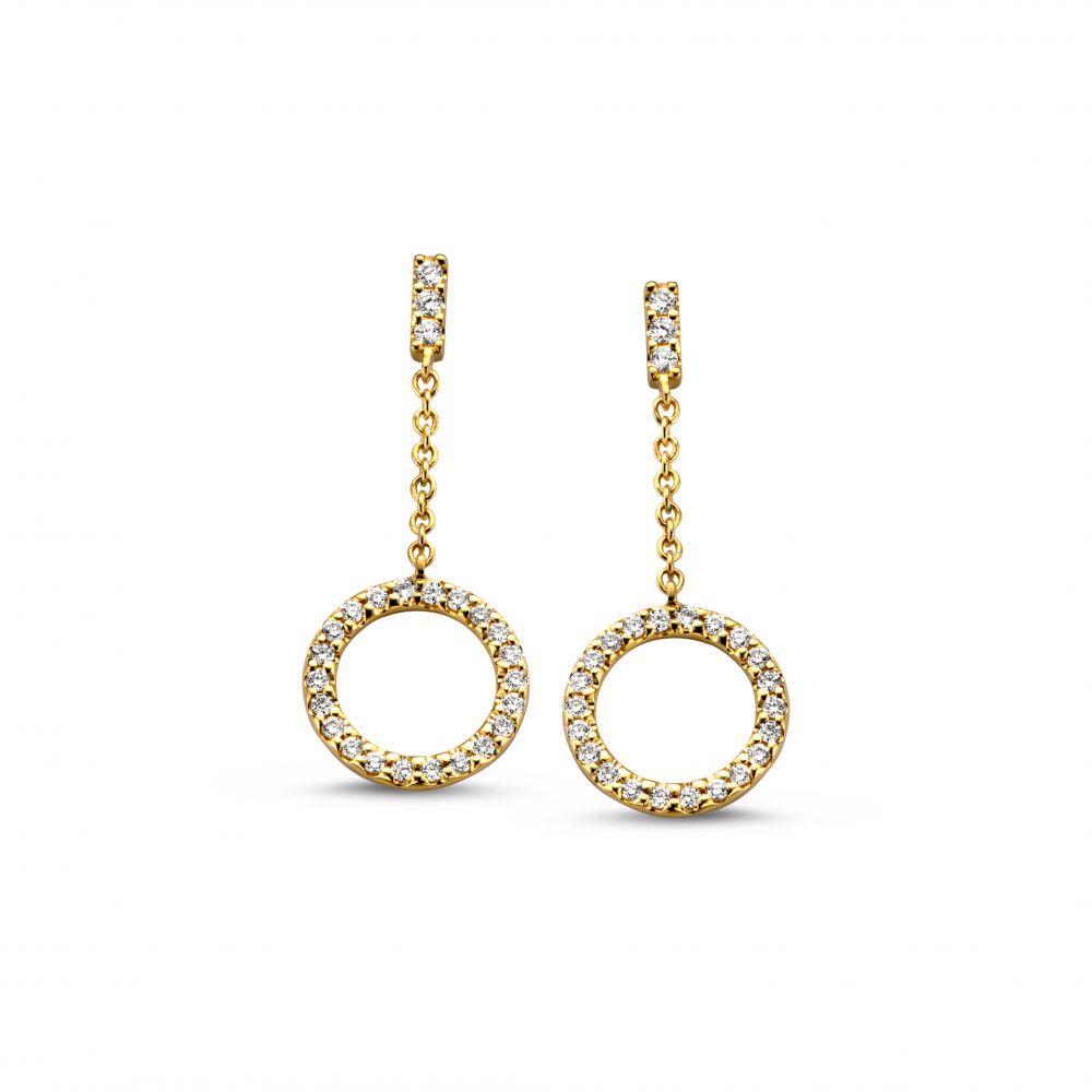 Gelbgoldene Ohrstecker mit hängenden Ringen und Diamanten von 0,12 ct