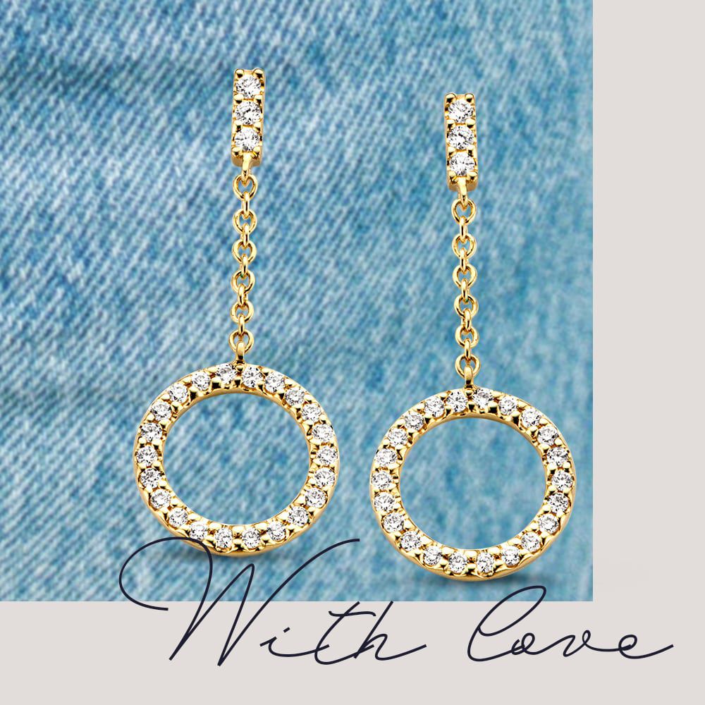 Gelbgold-Ohrstecker mit Diamant-Anhängern von 0,12 ct