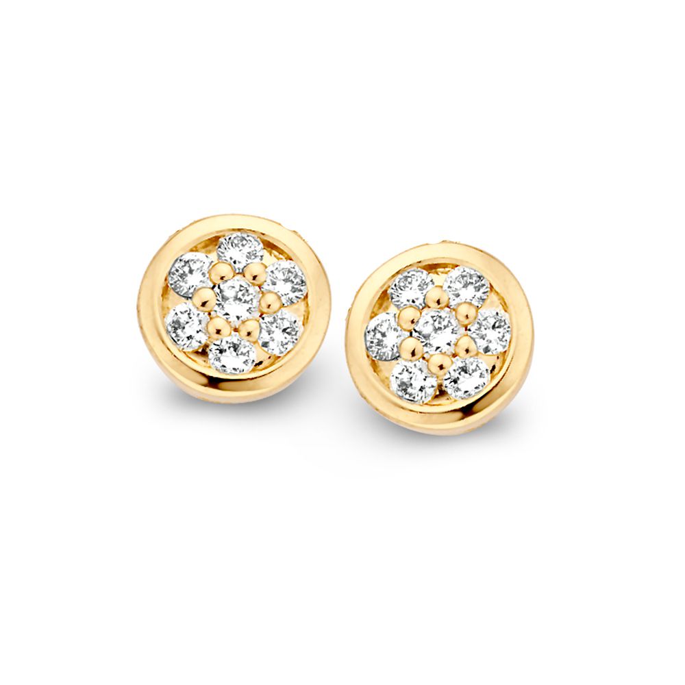 Gelbgoldene Ohrstecker mit 0,18 ct Diamanten in Blumenform und glänzender Oberfläche