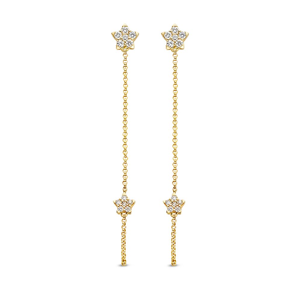 Gelbgoldene Ohrstecker mit hängenden Sternen und 0,24 ct Diamanten