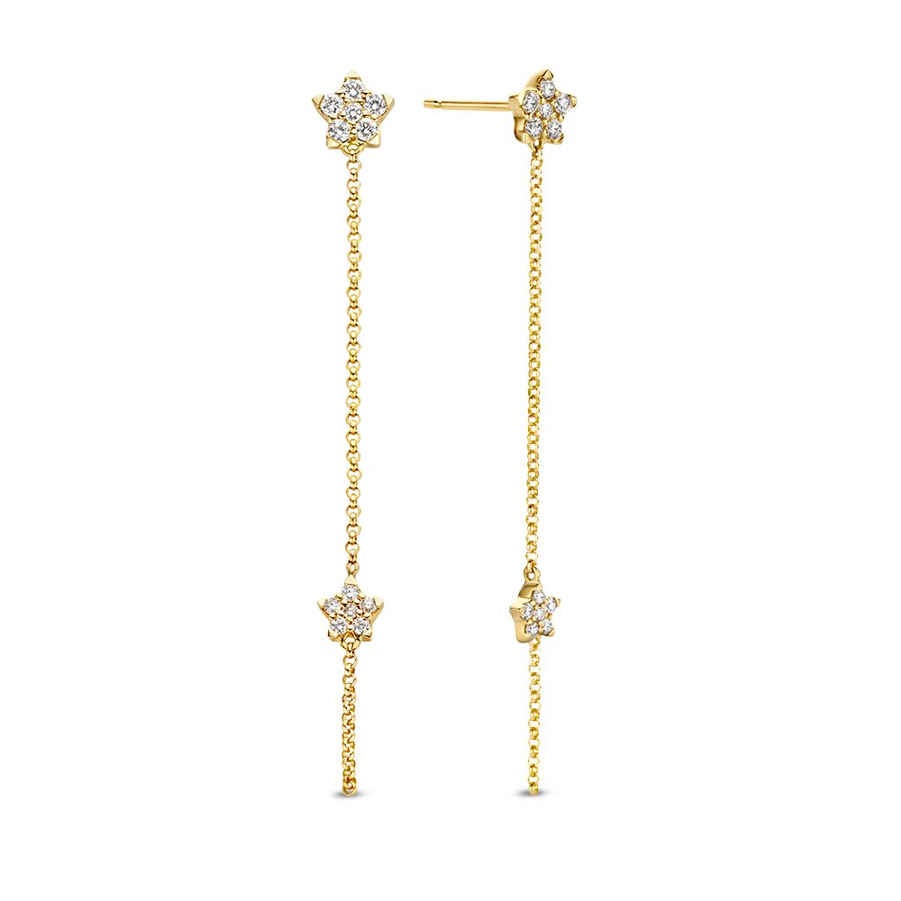Verspielte Ohrstecker aus Gelbgold mit Sternschnuppen und Diamanten von 0,24 Karat