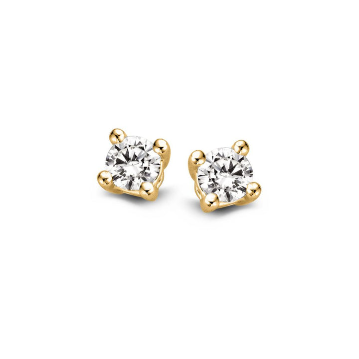 Geelgouden Solitair Oorknoppen met 2 Diamanten van 0,16 crt.