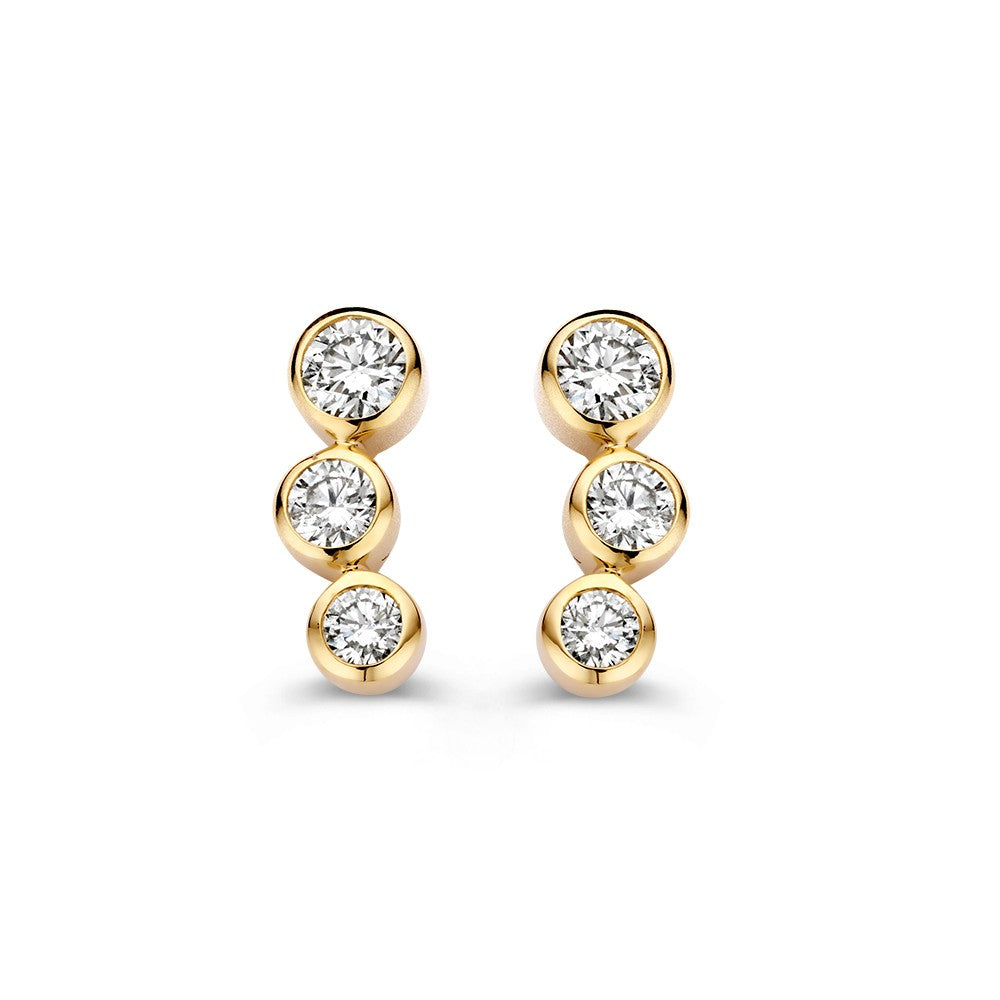 Ohrringe aus 14-karätigem Gelbgold mit drei Brillanten von insgesamt 0,34 ct