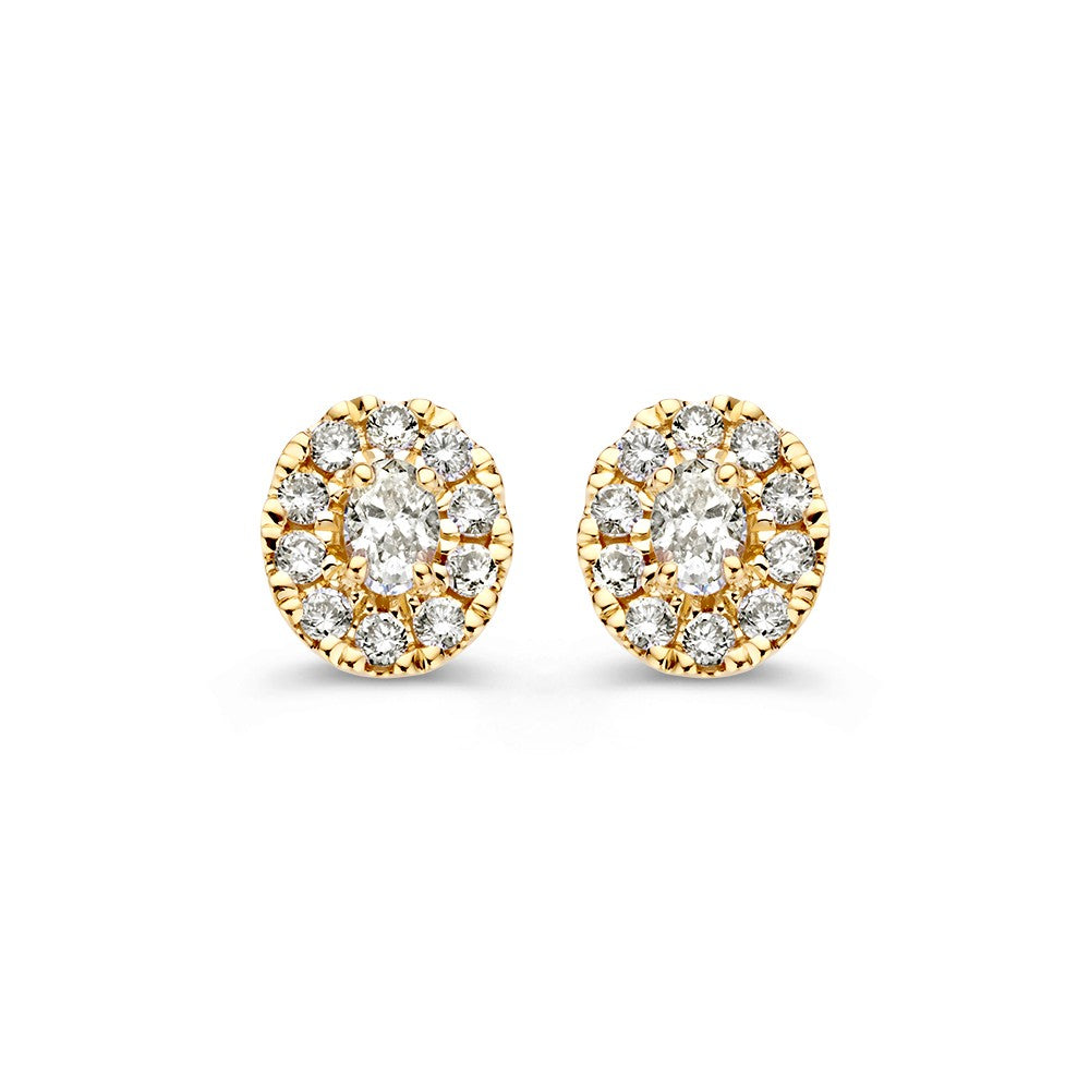 Ohrstecker aus 14-karätigem Gelbgold mit ovalem Zentrastein und Diamant-Halo