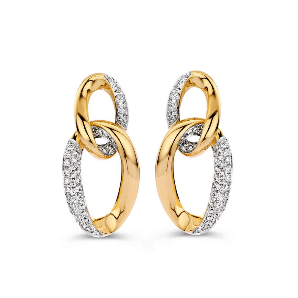 Luxe Ohrhänger aus Gelbgold mit Diamanten, geschwungene Form und funkelnde Details