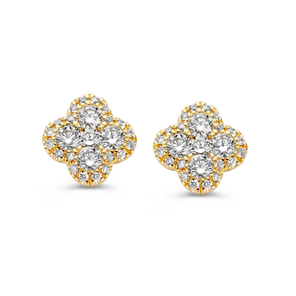 Gelbgoldene Ohrringe mit blühendem Design und funkelnden Diamanten