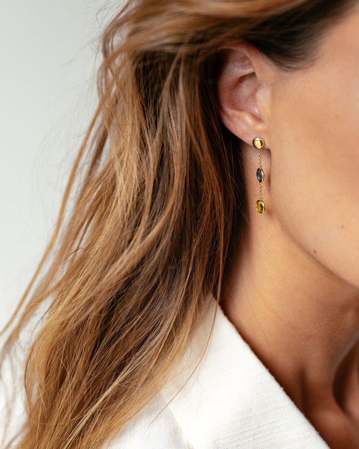 Geelgouden Oorhangers met Topaas en Peridot – Multicolor Stenen