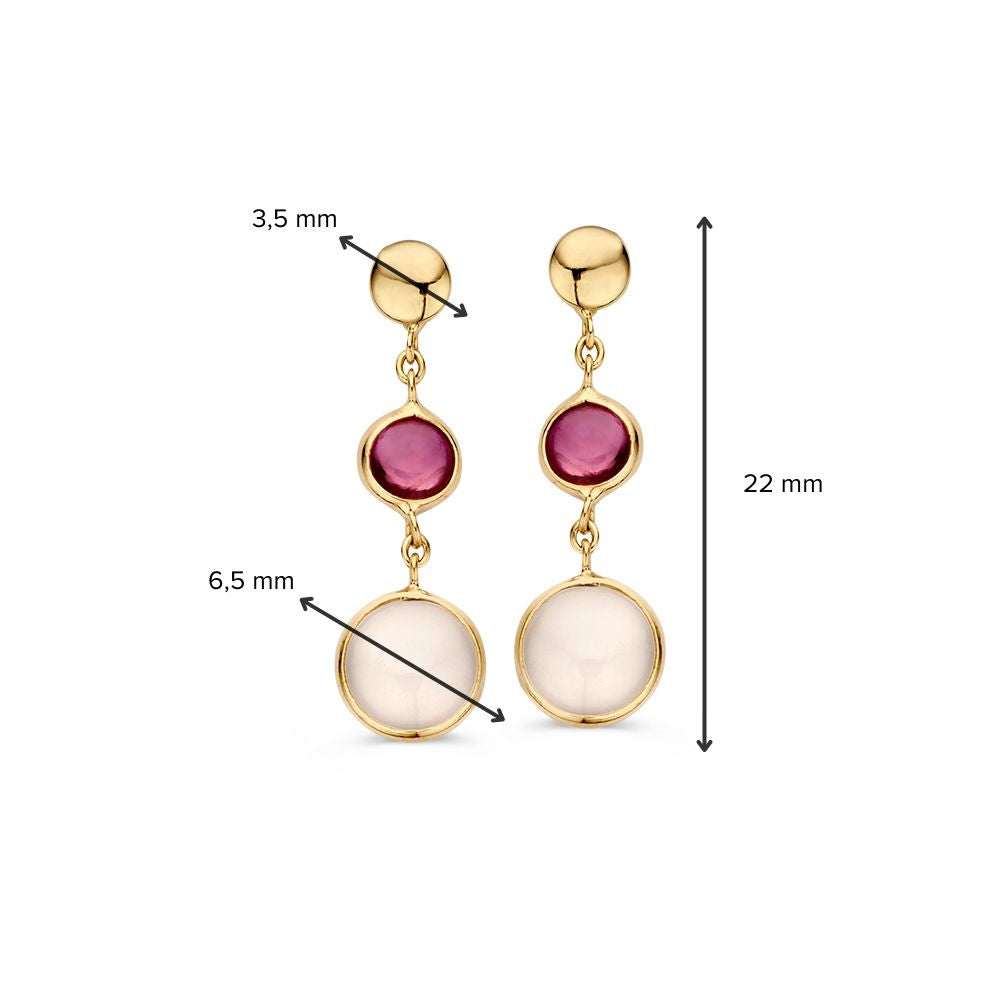 Stijlvolle Gouden Oorhangers met Robijn en Maansteen – Multicolor Edelstenen voor Dames