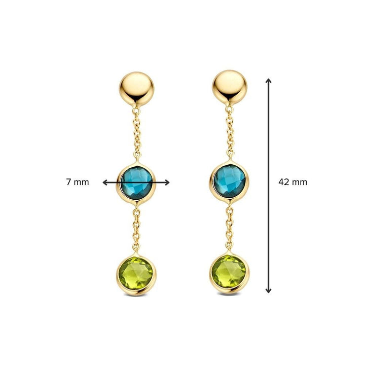 Geelgouden Oorhangers met Topaas en Peridot – Multicolor Stenen